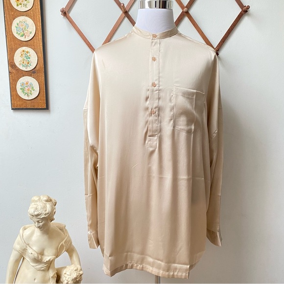 ASOS Silky Mandarin Collarless Half Button Shirt - Picture 1 of 13